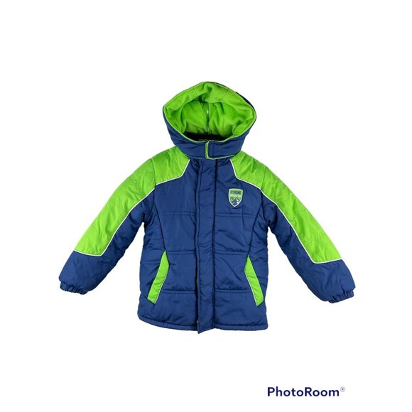 BOYS Size 5 iXtreme Hooded Winter Jacket, Blue/Neon Green - Picture 1 of 7
